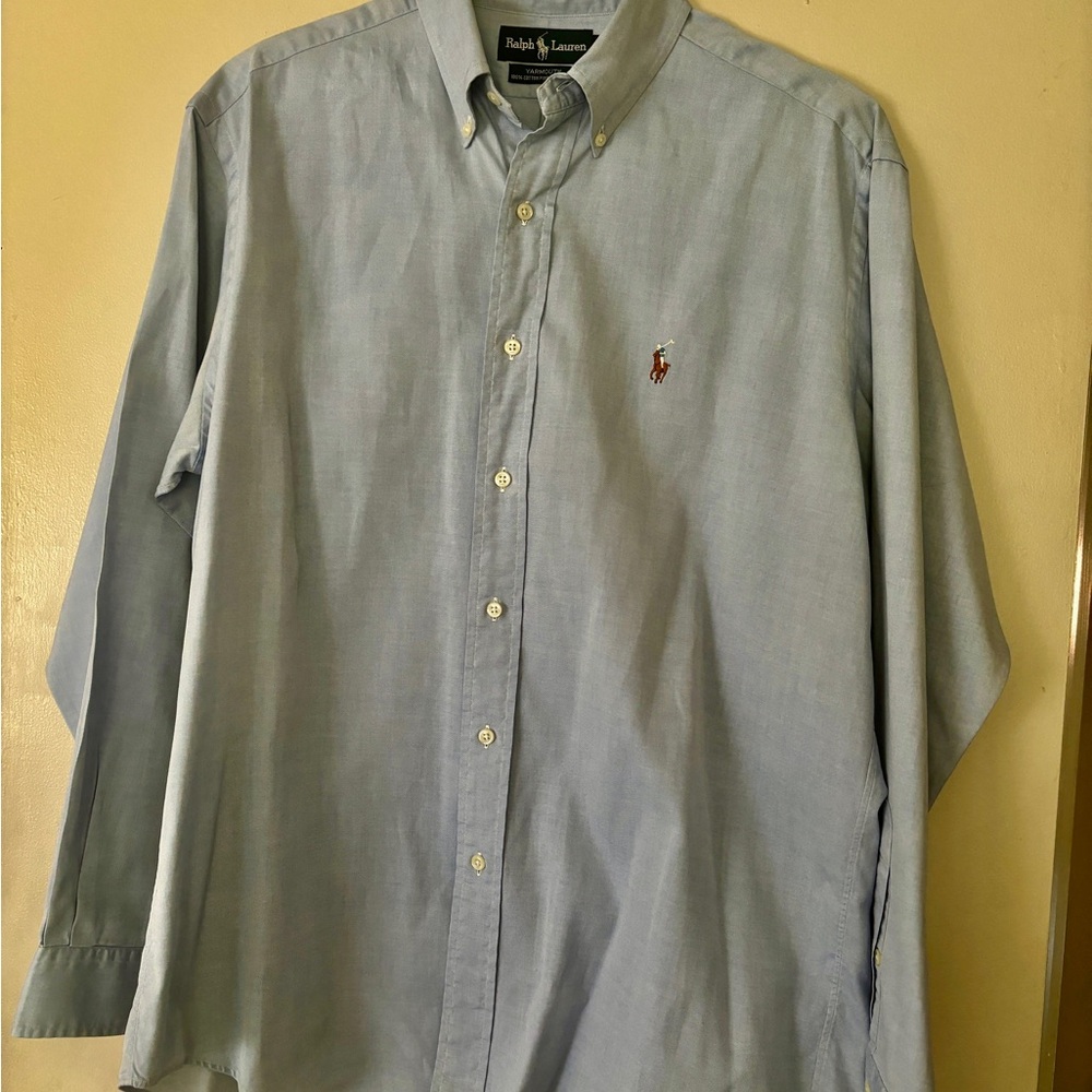 Ralph Lauren 100% cotton pinpoint Oxford blue long sleeve button down collar